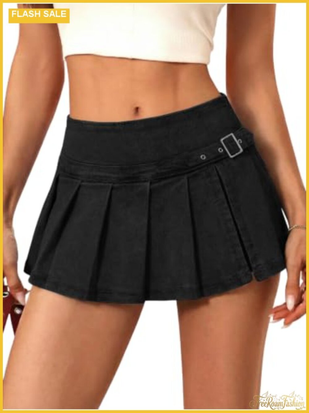 Denim Mini Skort with Built-in Shorts Side Zipper Side Slit Stretch